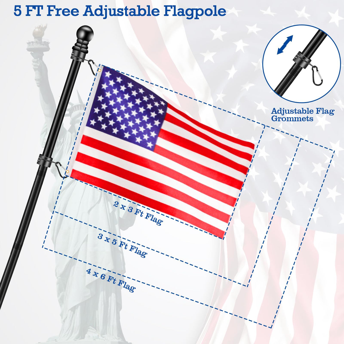 Black 5 FT Stainless Steel Wall Mount Flag Pole Kit H9714