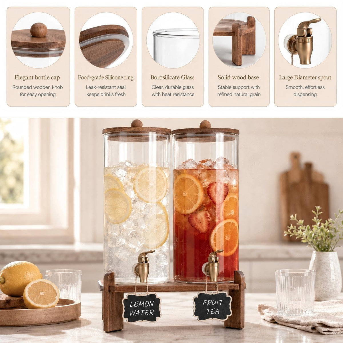 2 Pack 2 Gallon Glass Drink Dispenser with Spigot T889