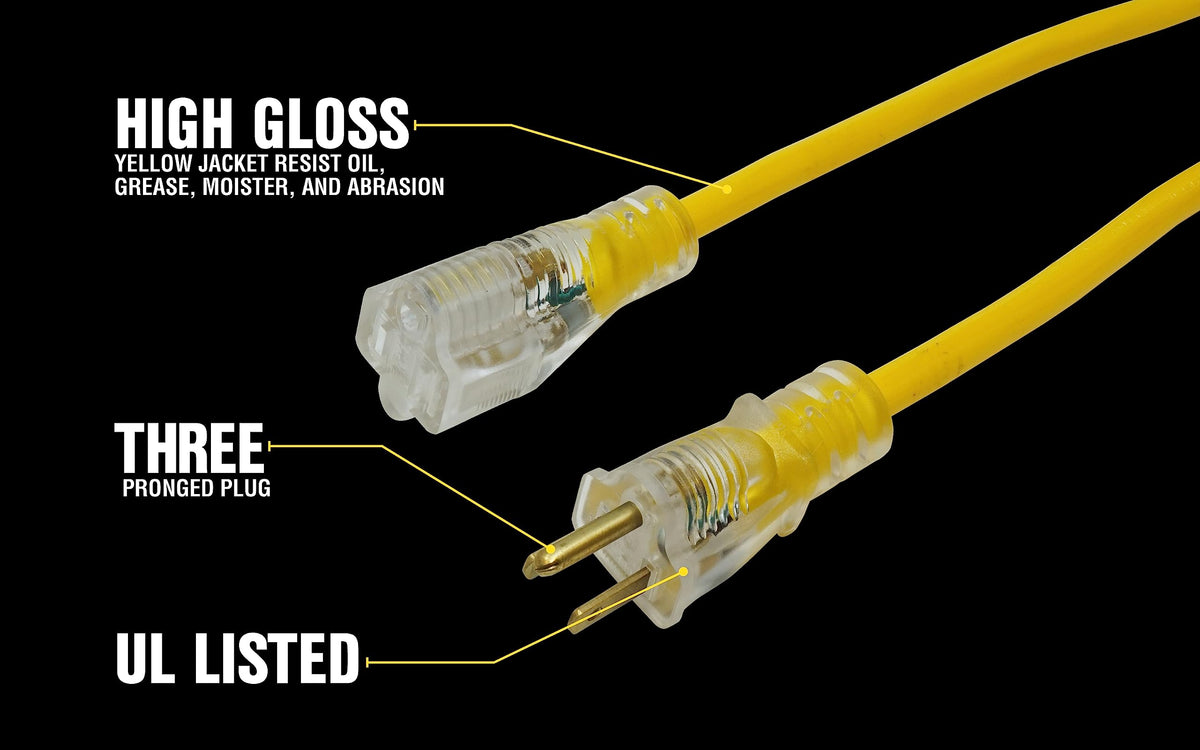 Yellow 100ft. 12/3 15Amp Heavy Duty Extension Cord O91914