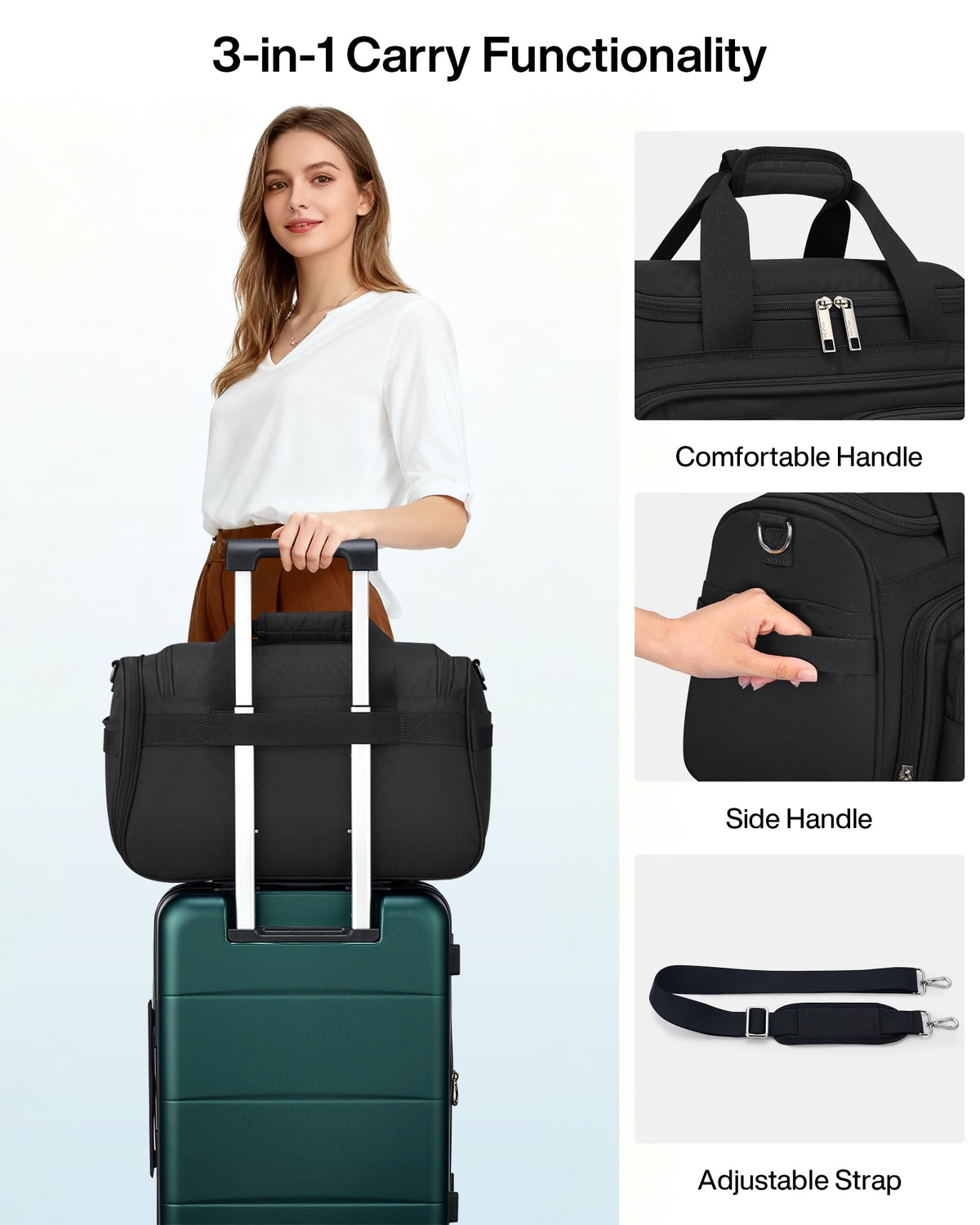 Lightweight Foldable Underseat Carry On Luggage Black J4156