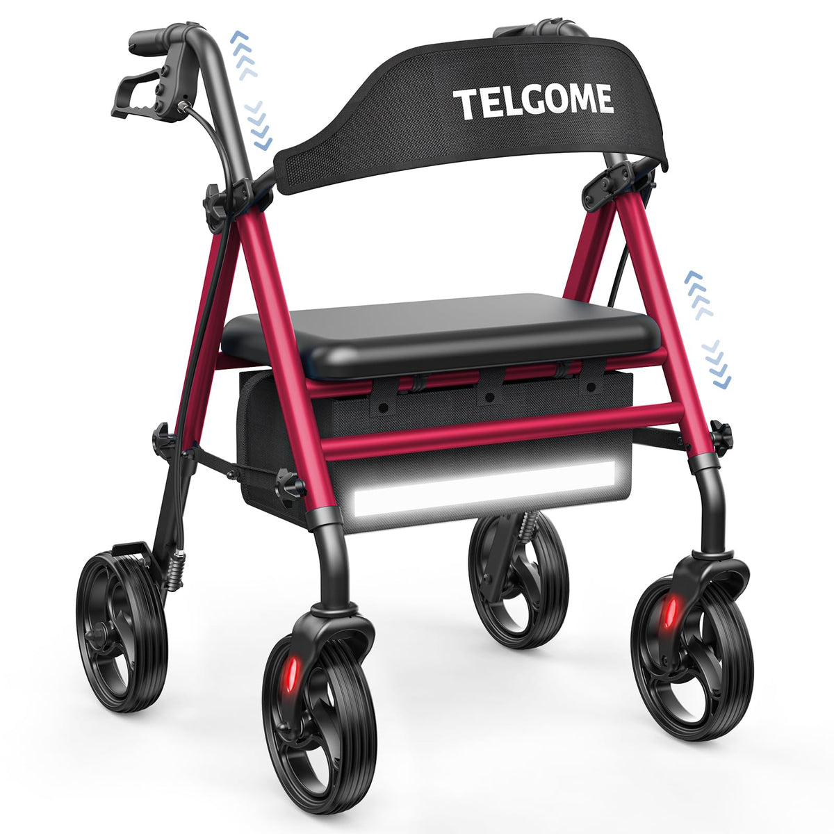 Red 350 lb Capacity Foldable Rollator Walker with Seat S499