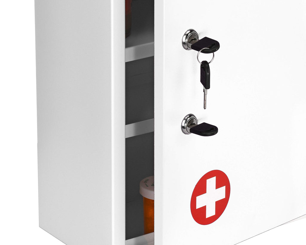 White Locking Metal Wall Mounted Medication Cabinet with Document Pocket Y11097