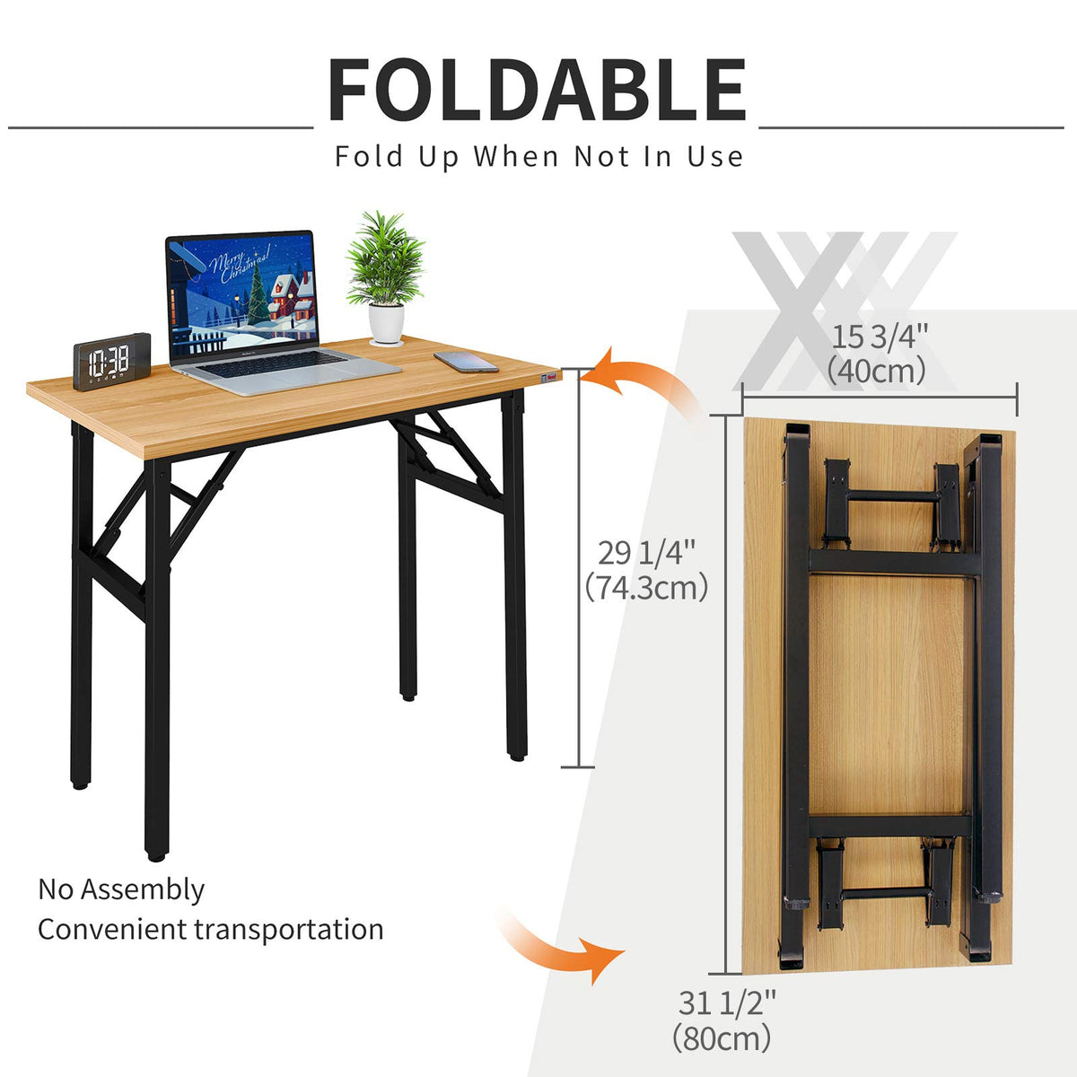 Small Folding Computer Desk 31.5x15.7 Inch Teak U66903