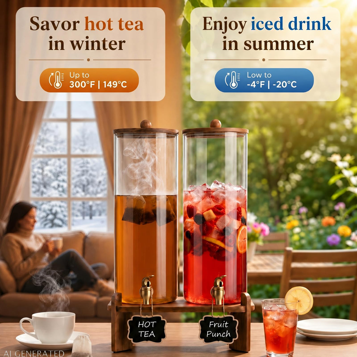 2 Pack 2 Gallon Glass Drink Dispenser with Spigot T889