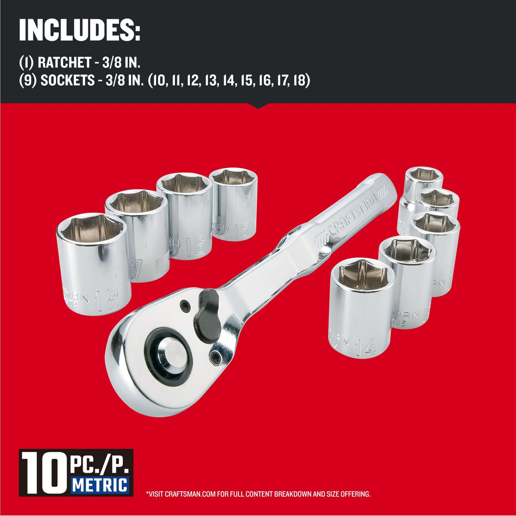Mechanics Tool Set, Metric, 3/8 Inch Drive, 10 Piece O694