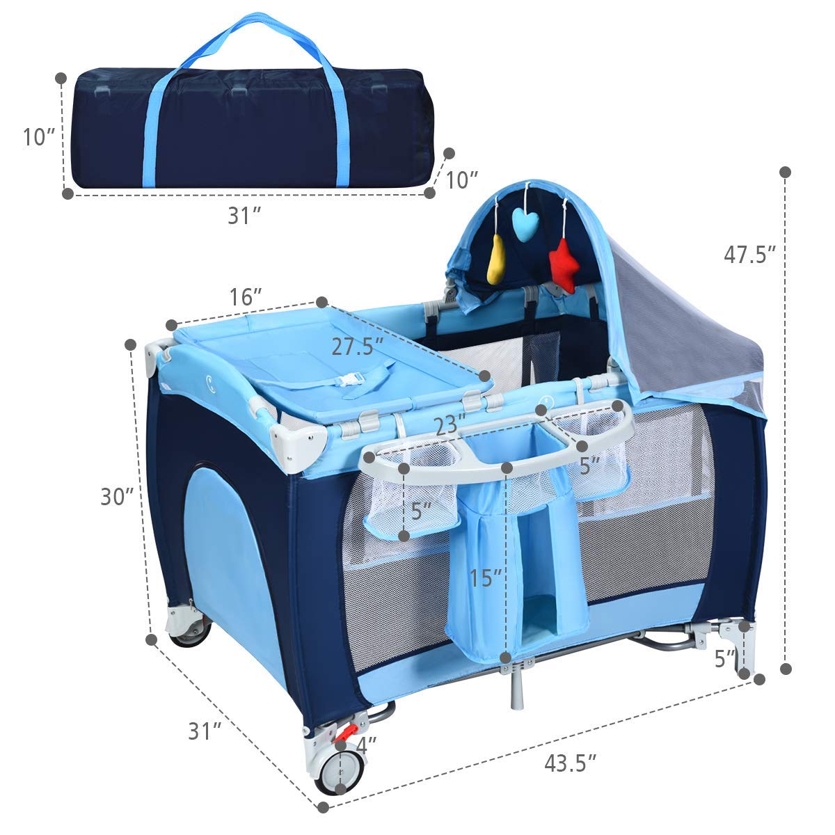 4-in-1 Portable Baby Playard with Bassinet and Changing Table P13149