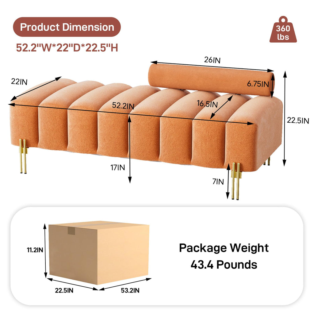 Orange Velvet Bench Ottoman H16215