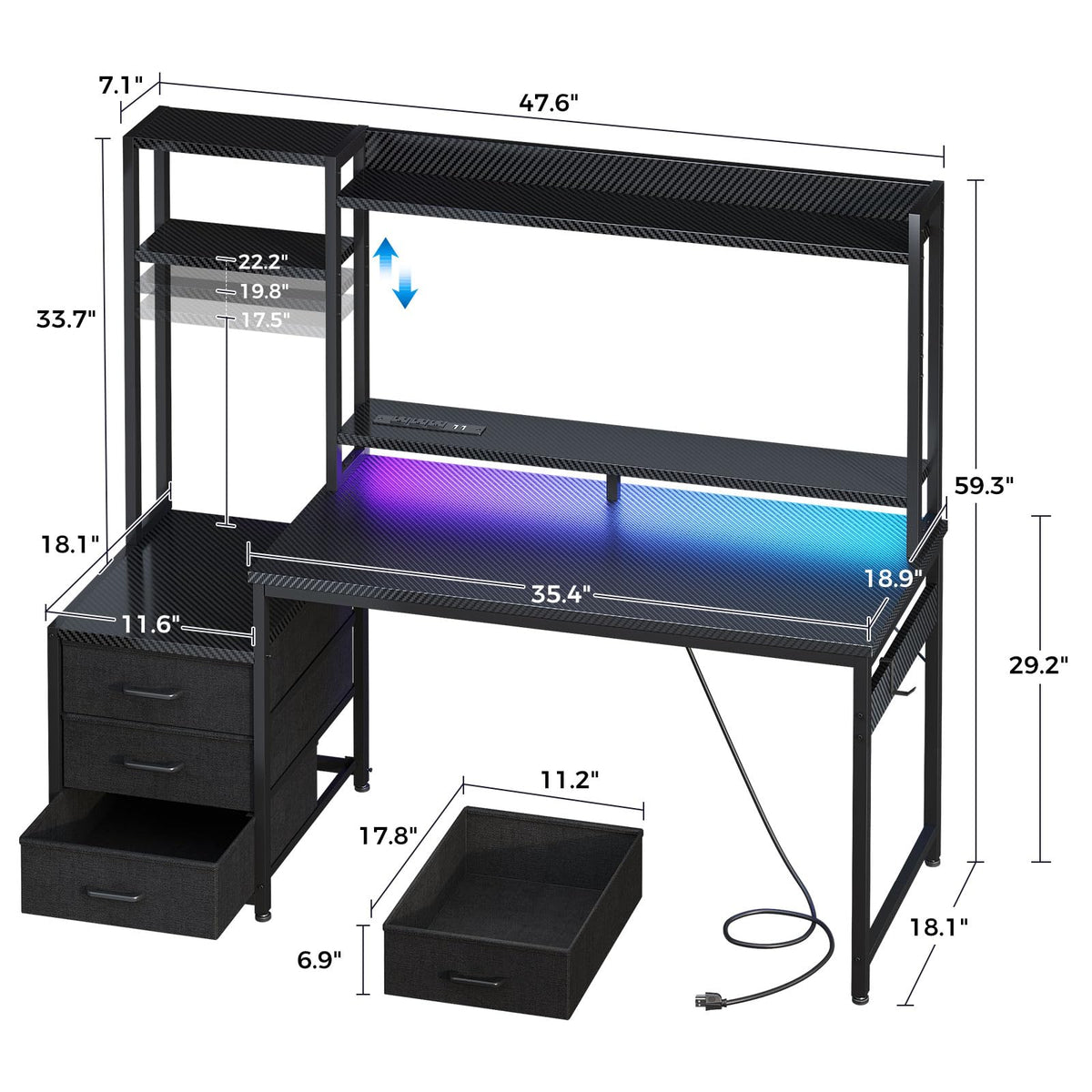 48 Inch Gaming Desk with Shelves and Drawers V5056