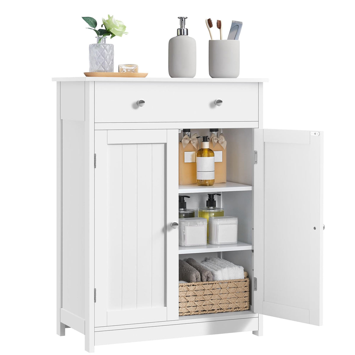 White Bathroom Storage Cabinet with Drawer and 2 Doors I97487