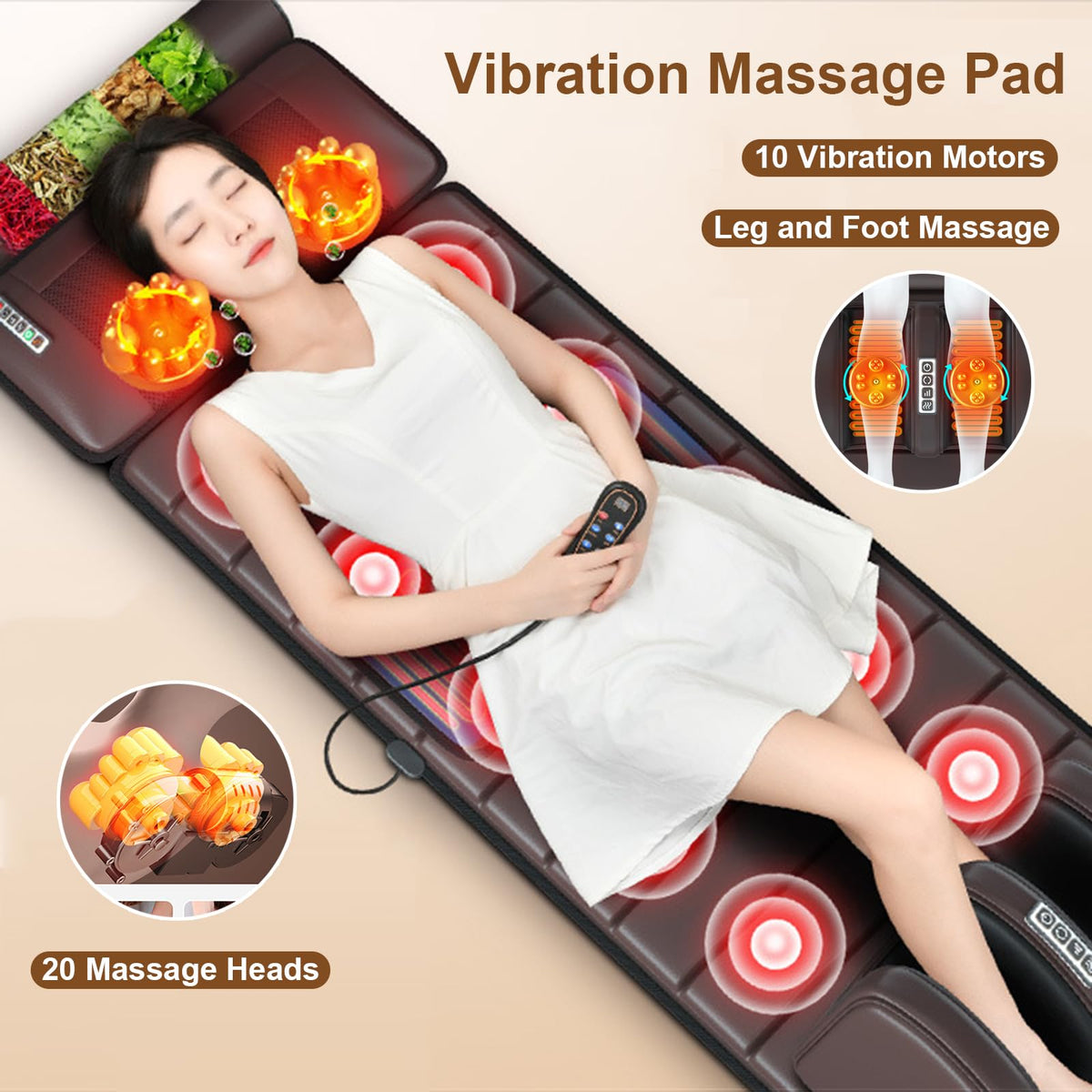 Brown Full Body Heating Massage Mat with Detachable Neck and Leg Massagers B9706