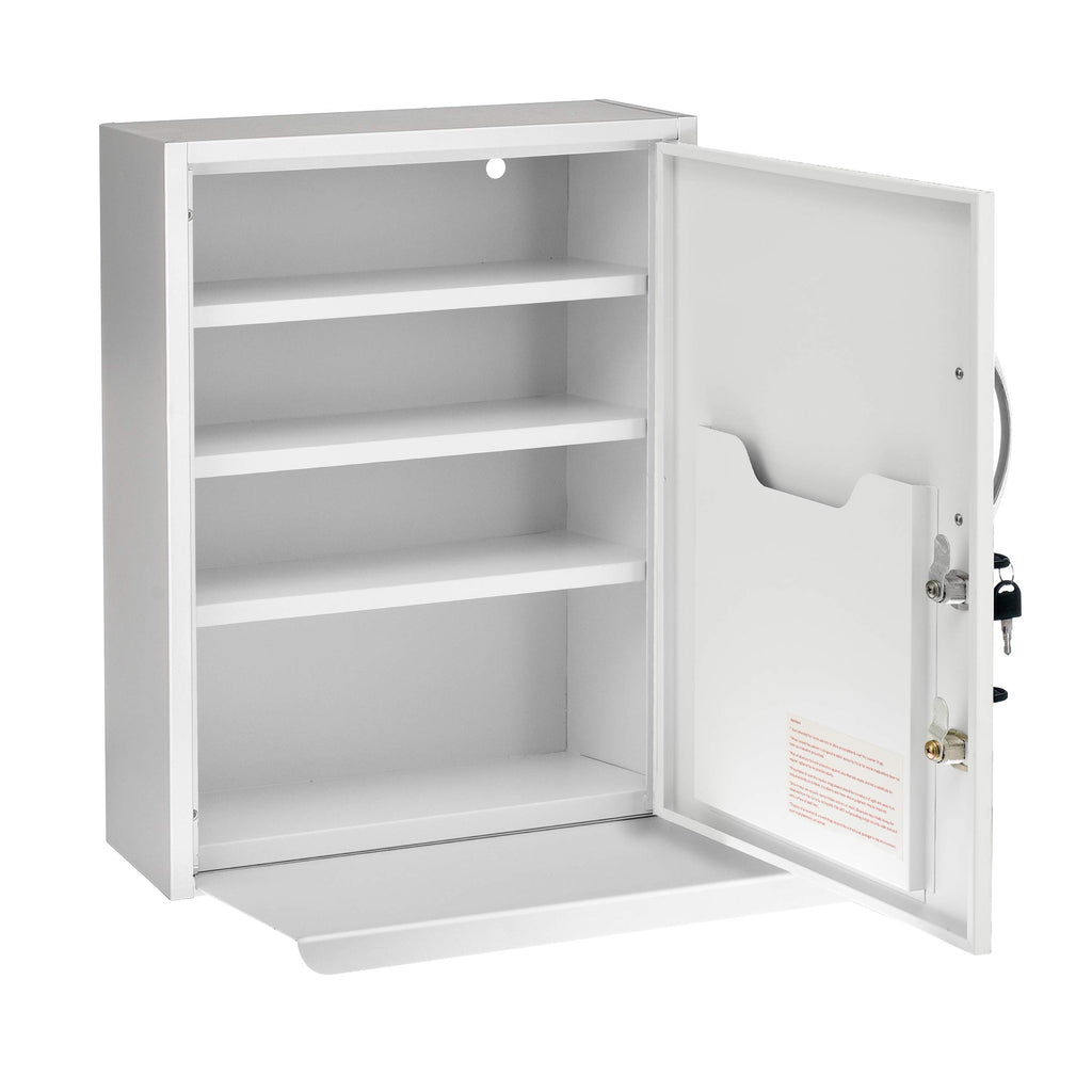 White Locking Metal Wall Mounted Medication Cabinet with Document Pocket Y11097