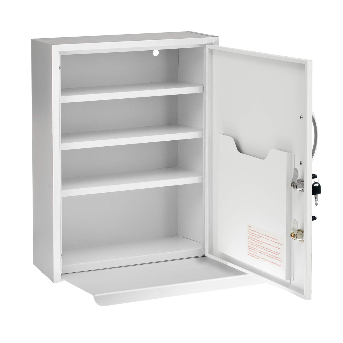 White Locking Metal Wall Mounted Medication Cabinet with Document Pocket Y11097