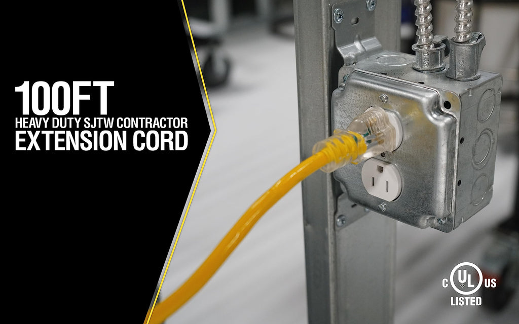 Yellow 100ft. 12/3 15Amp Heavy Duty Extension Cord O91914