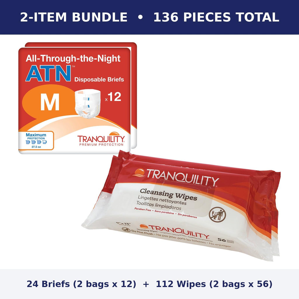 Medium Briefs Starter Pack, 2 Bags + Cleansing Wipes N293472
