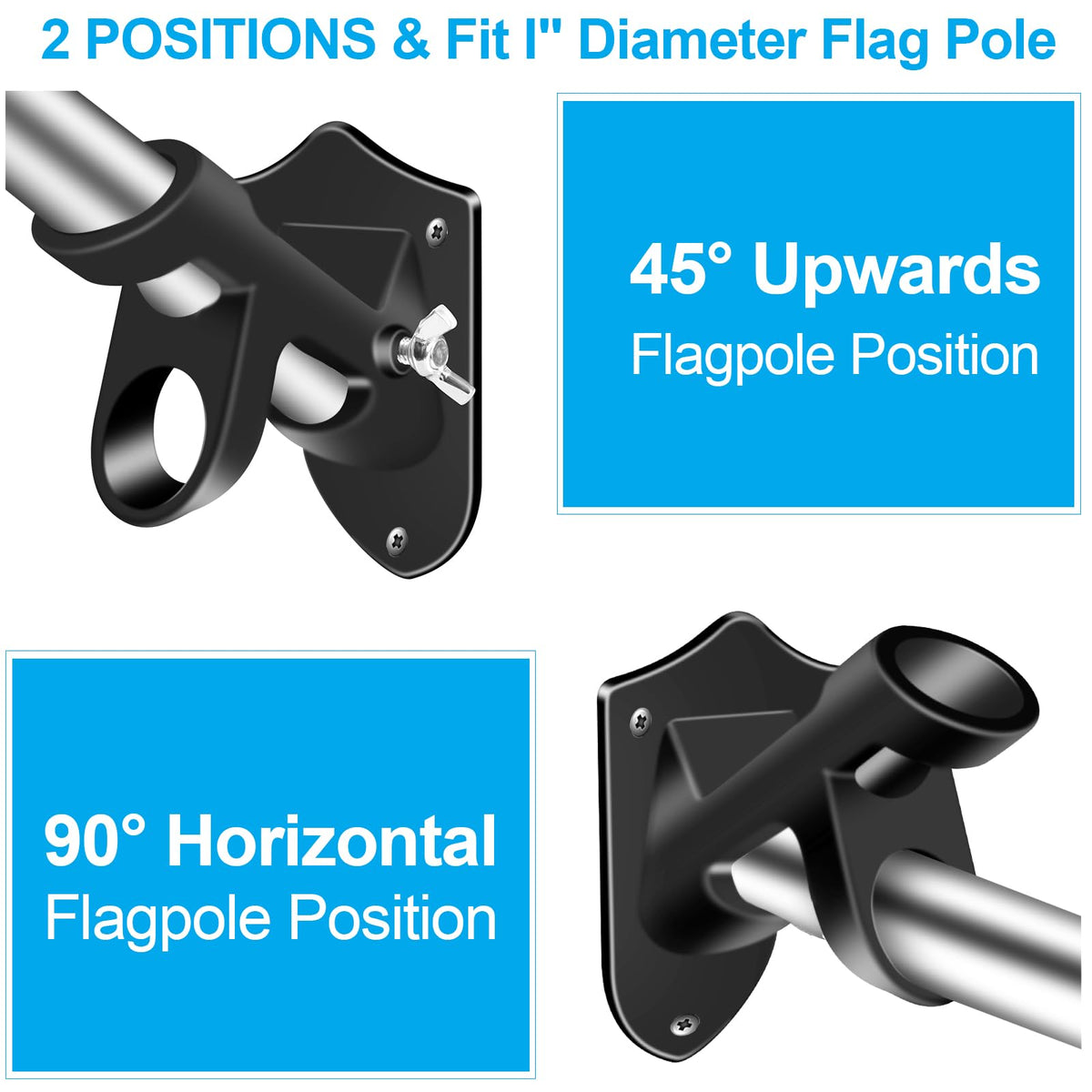 Black 5 FT Stainless Steel Wall Mount Flag Pole Kit H9714