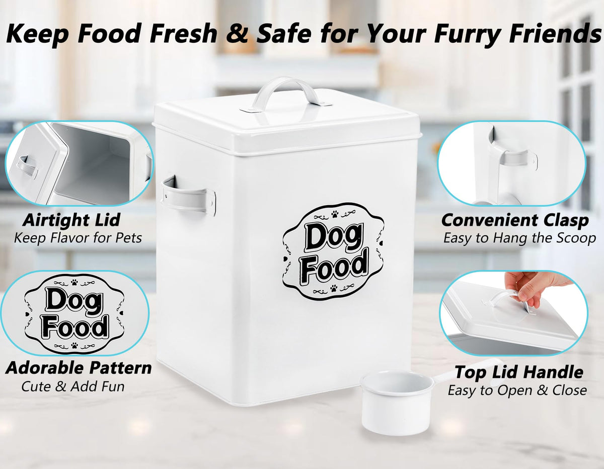 5-7 Lbs Metal Dog Food Storage Container with Lid and Scoop Z4983