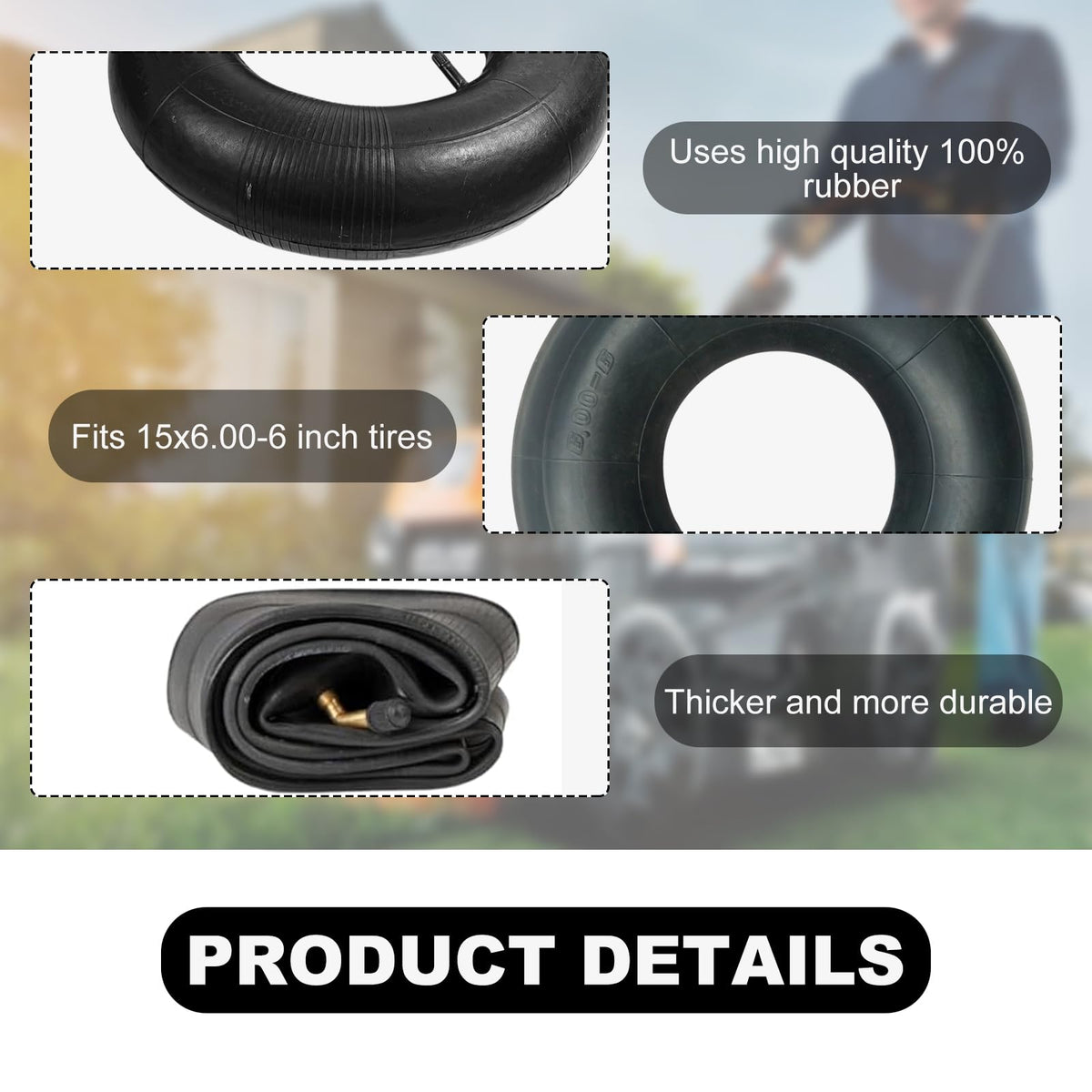 2 PCS 15×6.00-6" Inner Tubes with TR-13 Straight Valve Stem Q606