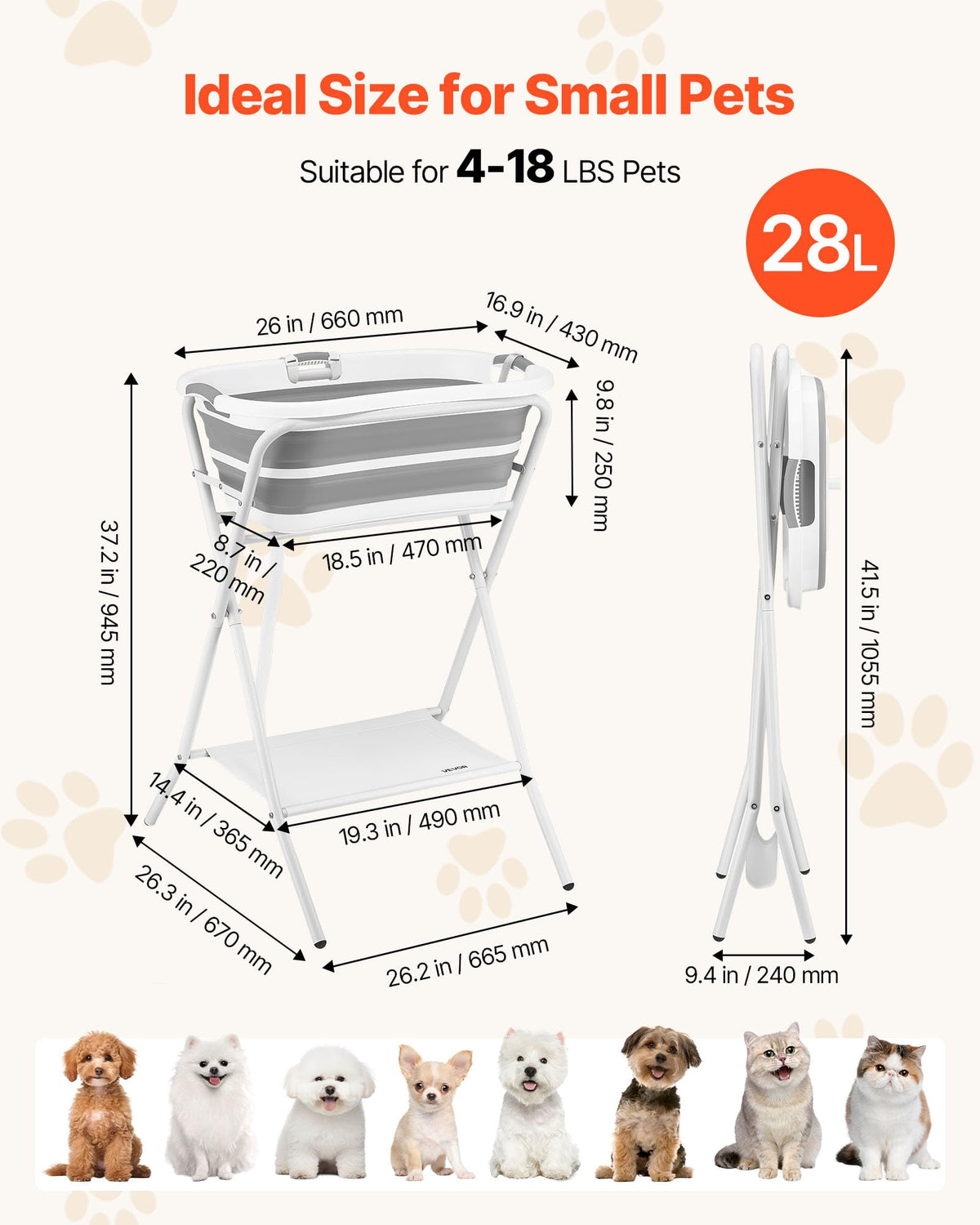 Elevated Collapsible Pet Bathtub with Drain Hose Q637594