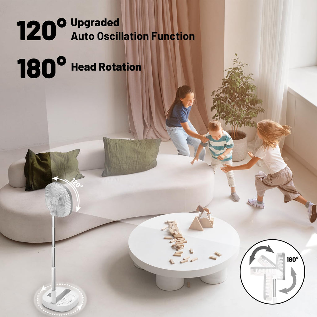 Portable Oscillating Pedestal Fan, 4 Speed 7200Mah Rechargeable Gray Y215