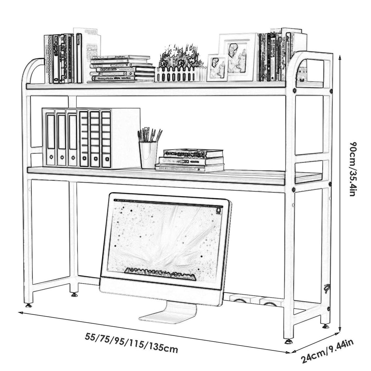 2-Tier White Desktop Bookshelf E45538