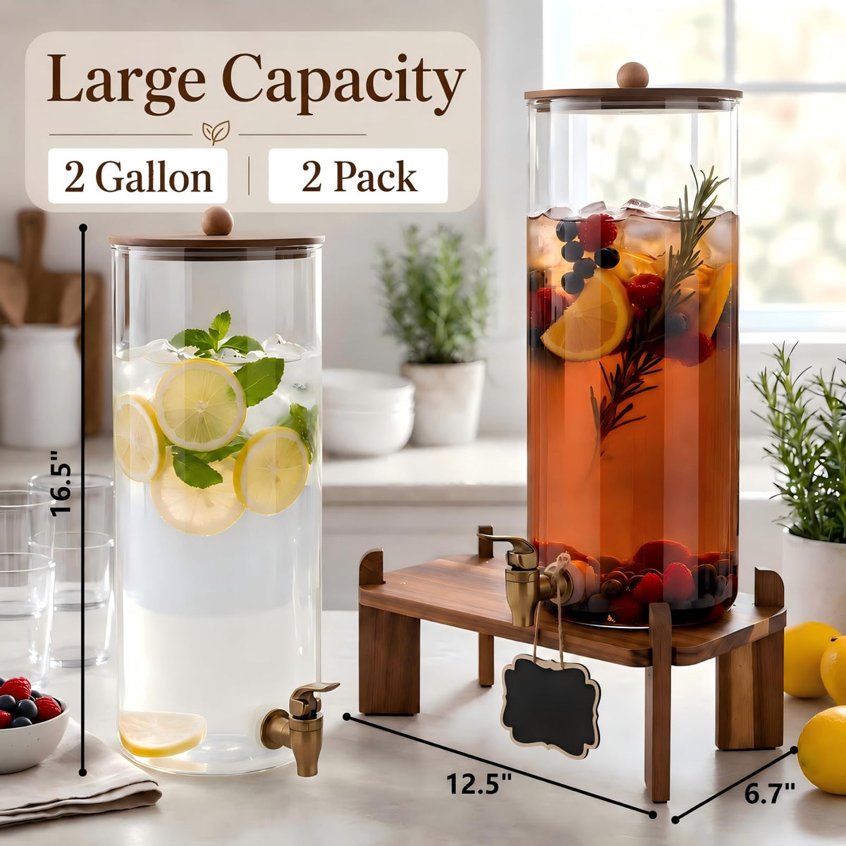2 Pack 2 Gallon Glass Drink Dispenser with Spigot T889