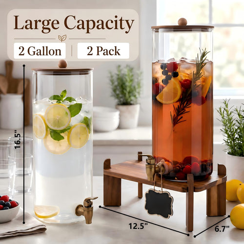 2 Pack 2 Gallon Glass Drink Dispenser with Spigot T889