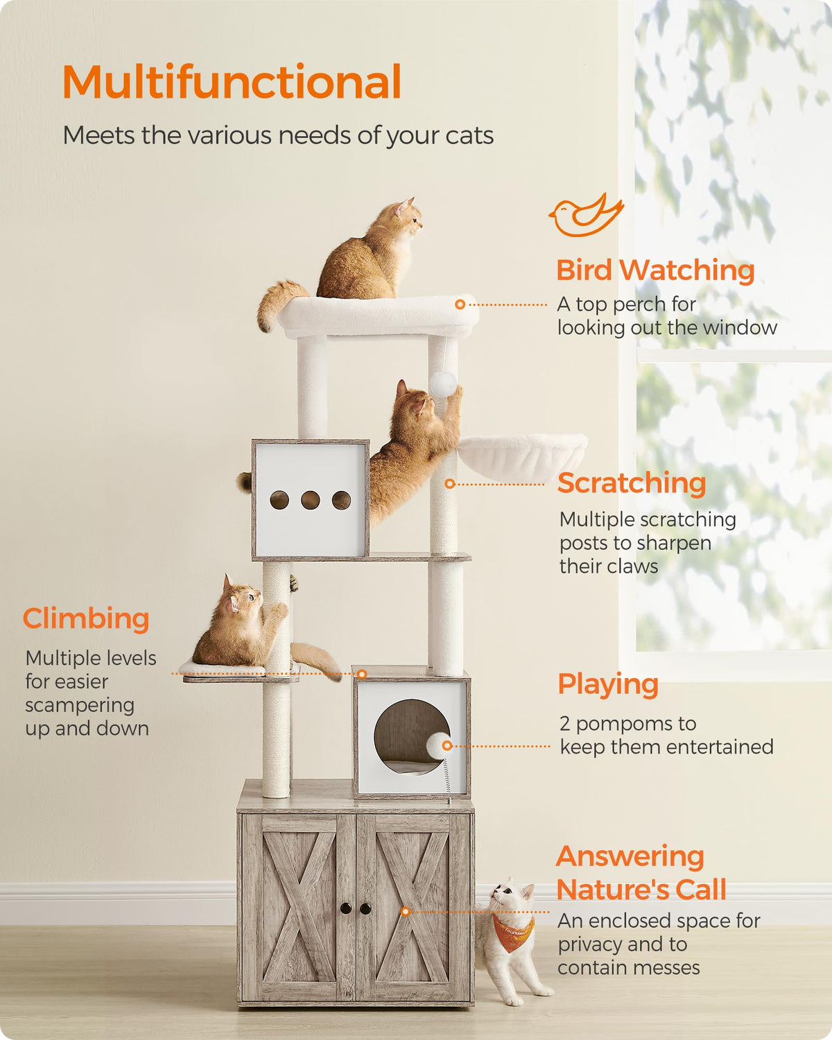 70.1-Inch Tall Cat Tree with Litter Box Enclosure P98338
