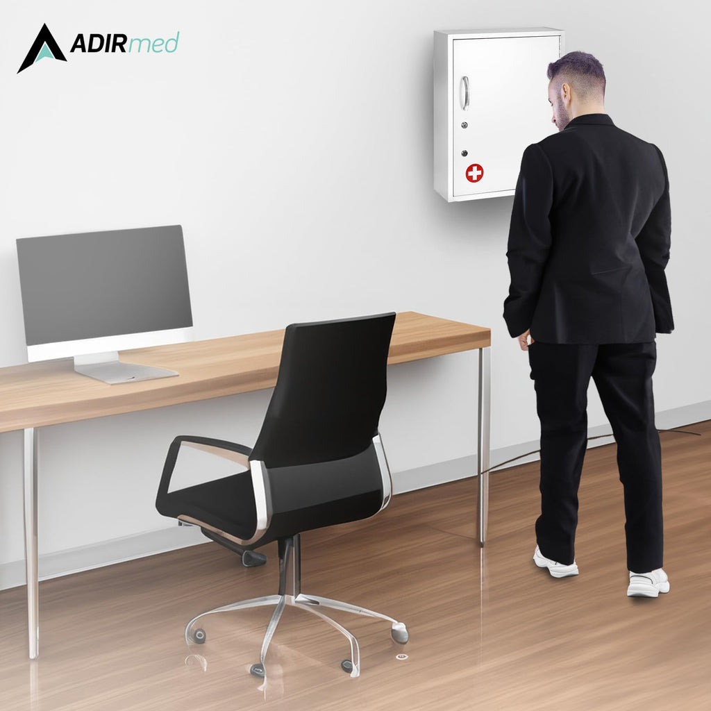 White Locking Metal Wall Mounted Medication Cabinet with Document Pocket Y11097
