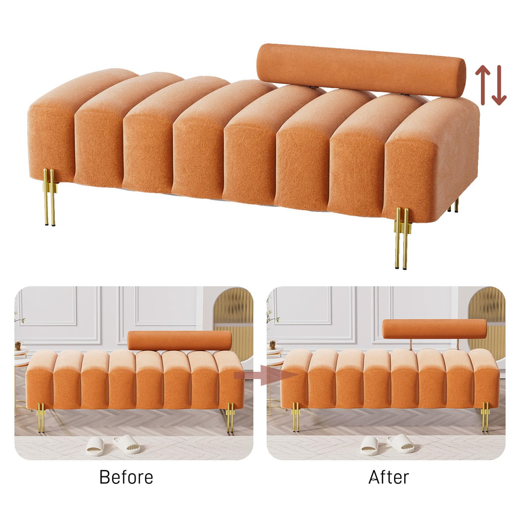 Orange Velvet Bench Ottoman H16215