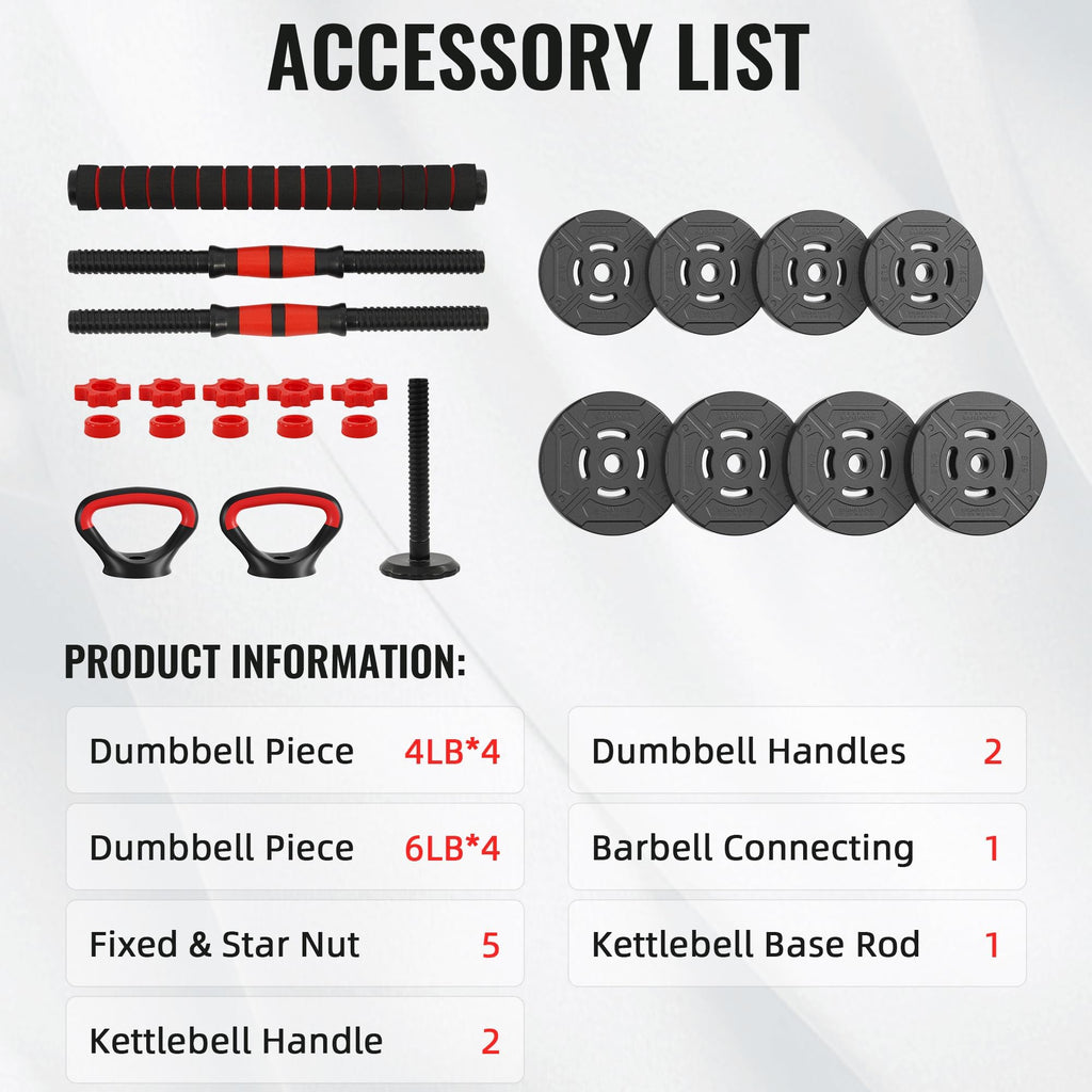 Adjustable Dumbbell and Barbell Kettlebell Set 40LBS S957864