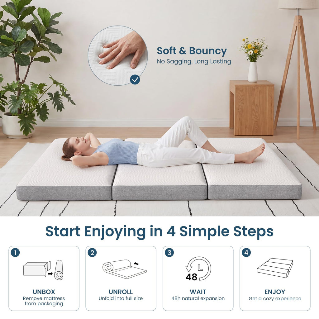 Queen 4 Inch Foldable Memory Foam Mattress R573592