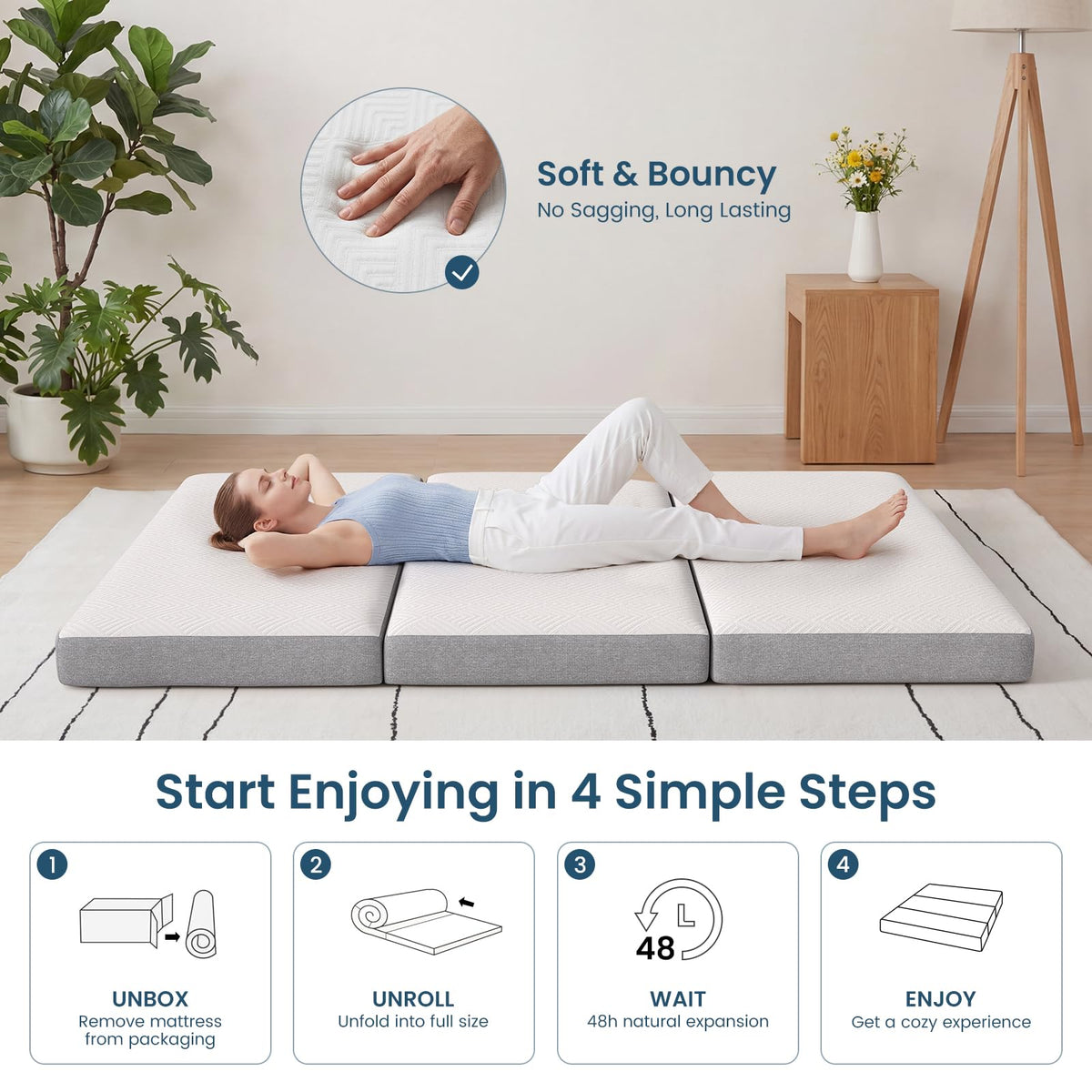 Queen 4 Inch Foldable Memory Foam Mattress R573592