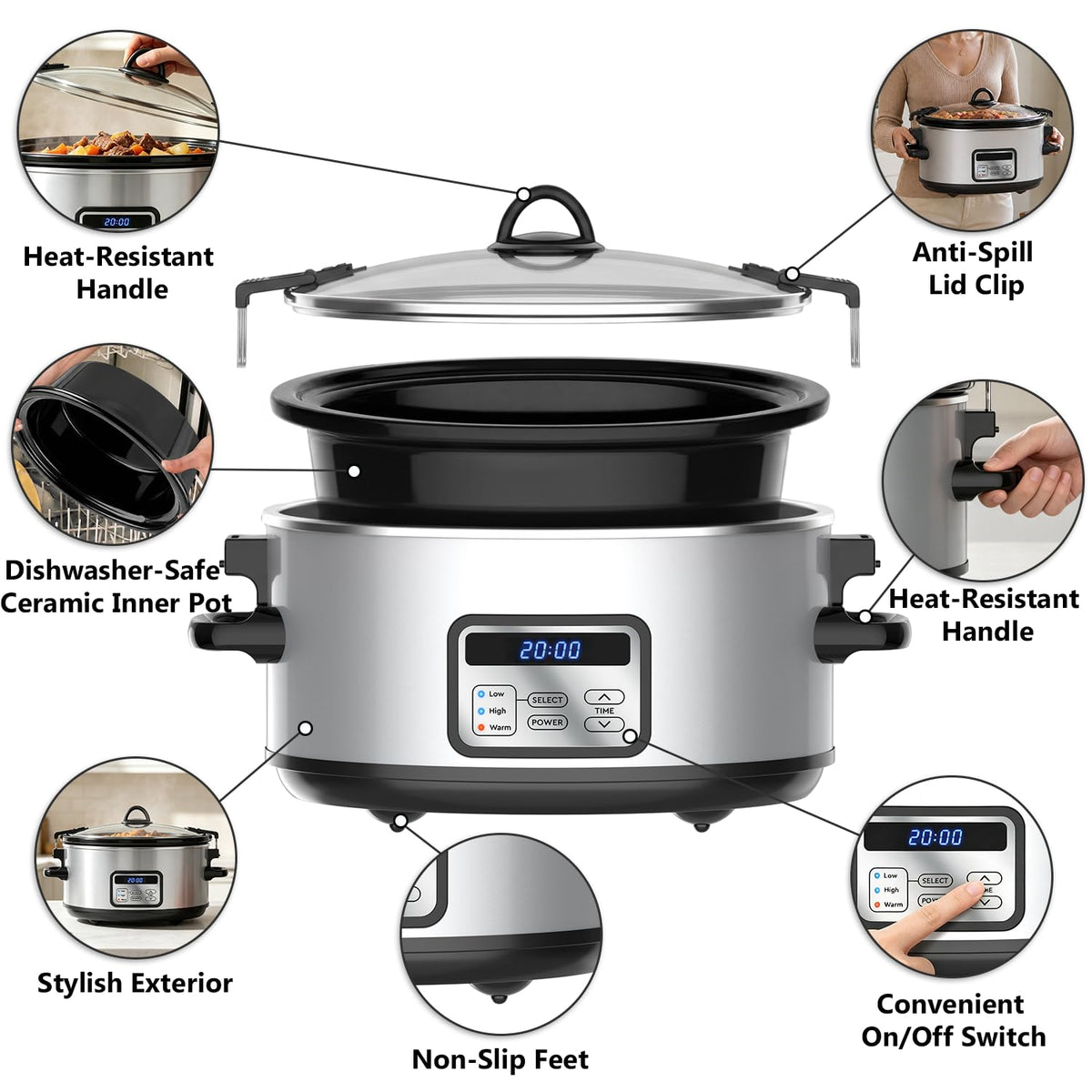 6 Quart Programmable Slow Cooker with Lid Clip F657234