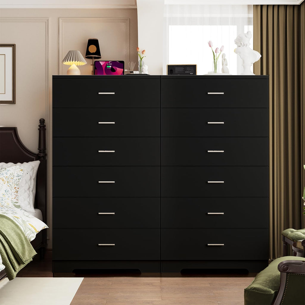 Black 6 Drawer Wood Dresser with Power Outlets H81819