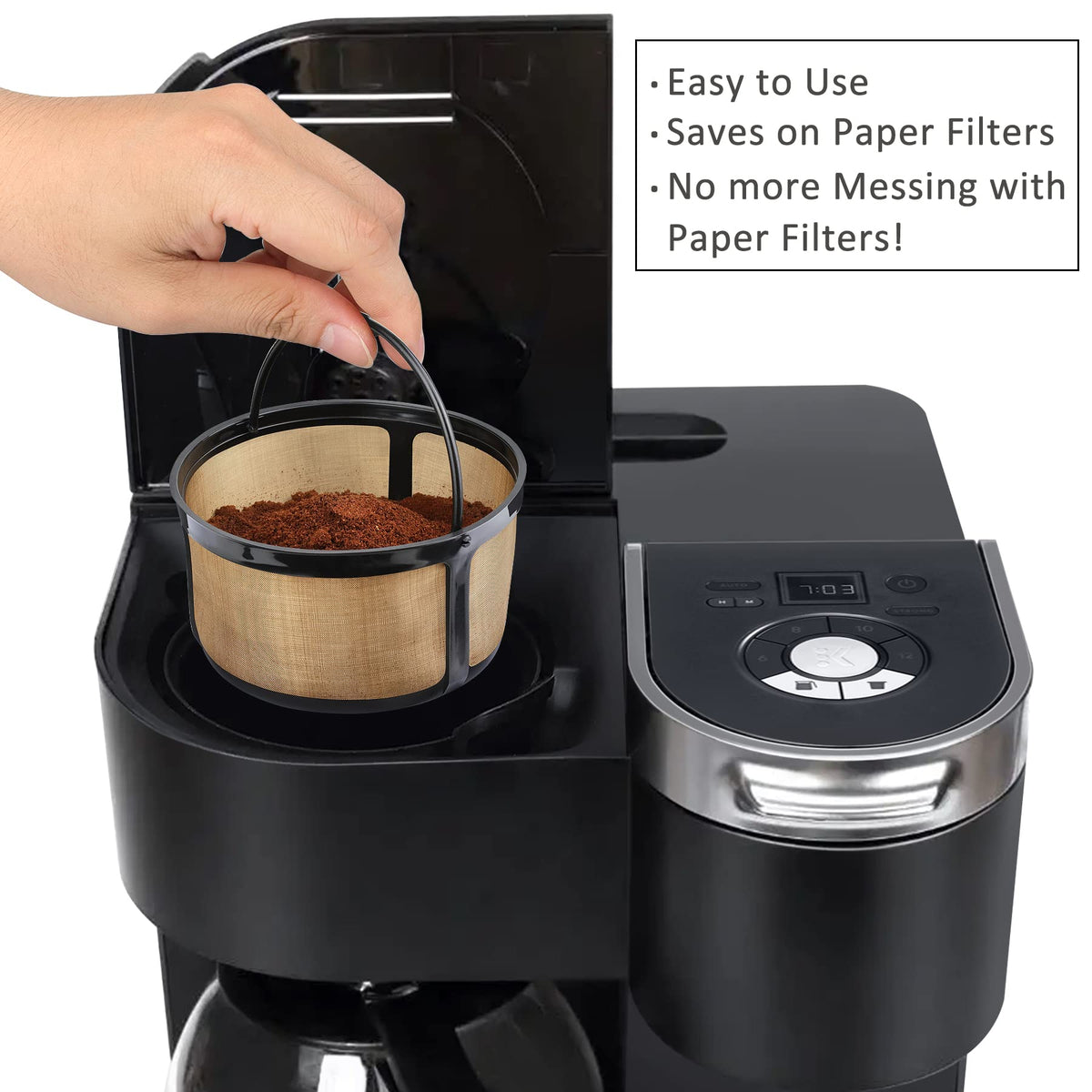 8-12 Cup Reusable Gold Mesh Coffee Filter W889812