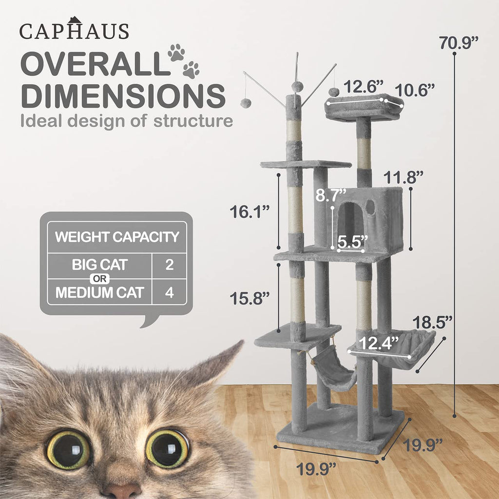 70-Inch Multi-Level Cat Tree with Hammock and Cat Cave F4277