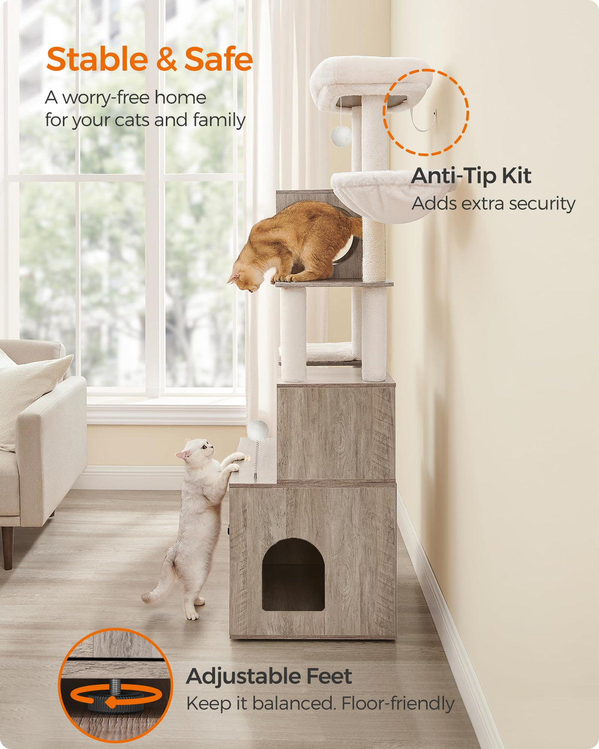 70.1-Inch Tall Cat Tree with Litter Box Enclosure P98338