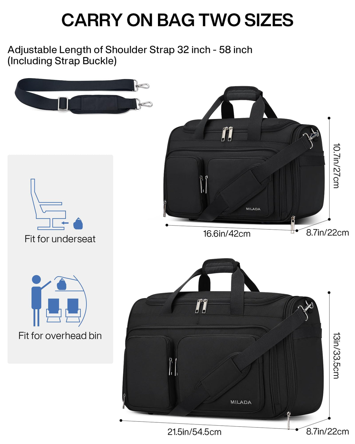 Lightweight Foldable Underseat Carry On Luggage Black J4156