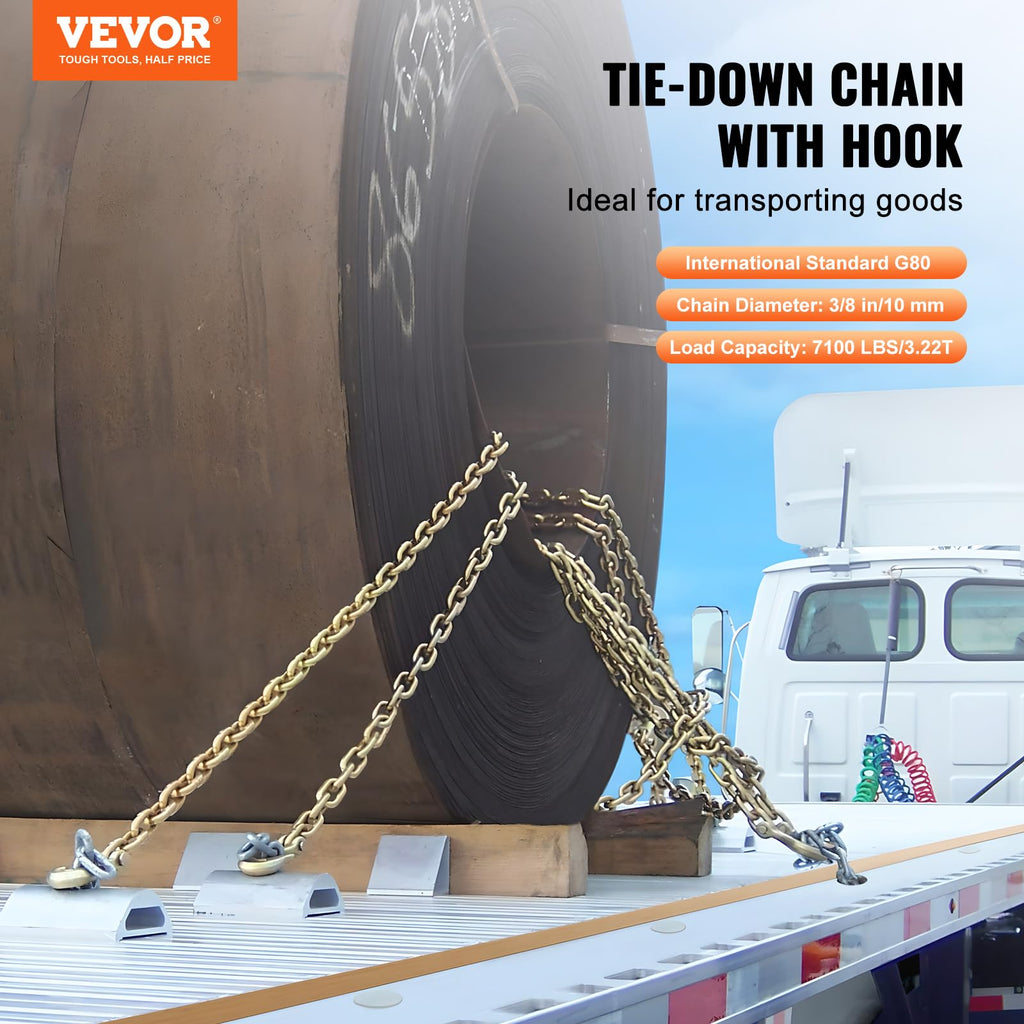 3/8" x 10.3' 2-Pack Tow Chain with Clevis Grab Hooks R87234