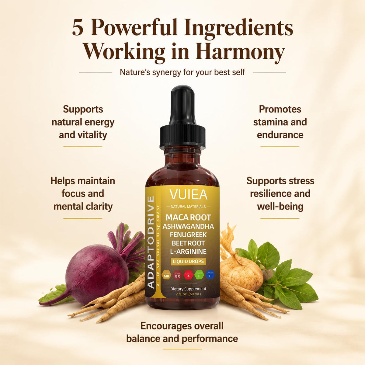 Maca Root Liquid Supplement with Ashwagandha Fenugreek Beet Root 2 fl oz U78480