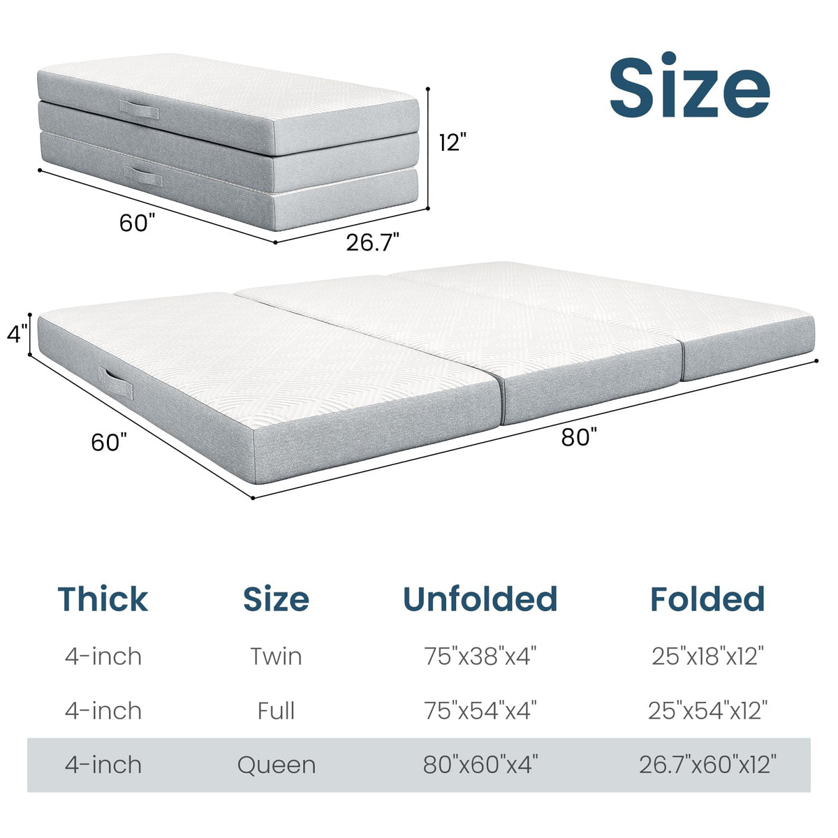 Queen 4 Inch Foldable Memory Foam Mattress R573592