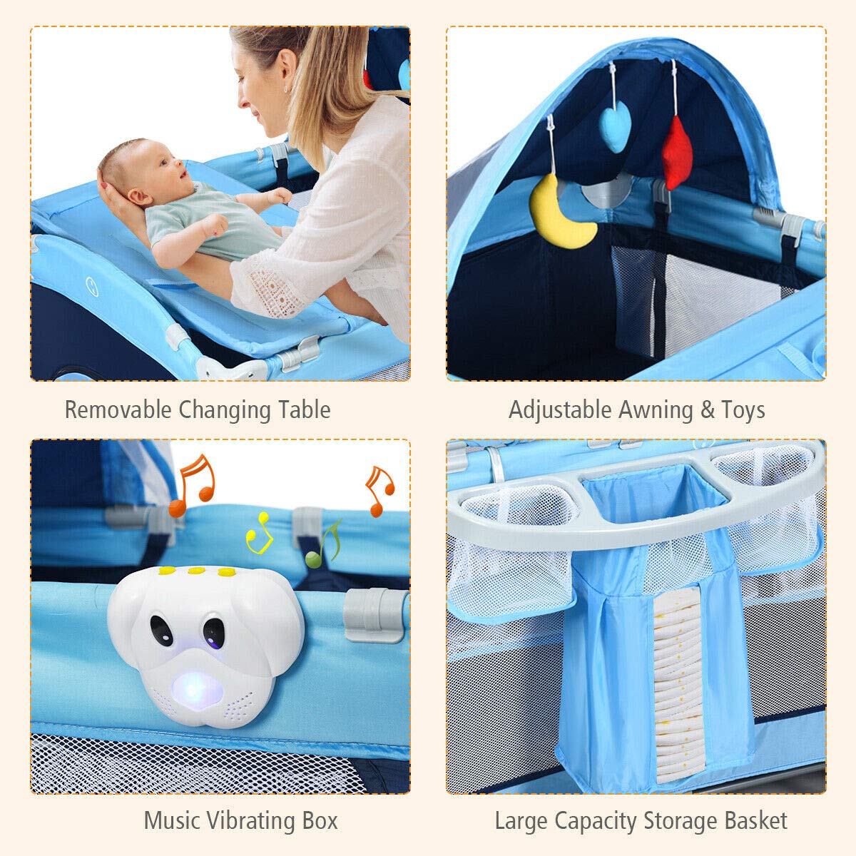 4-in-1 Portable Baby Playard with Bassinet and Changing Table P13149