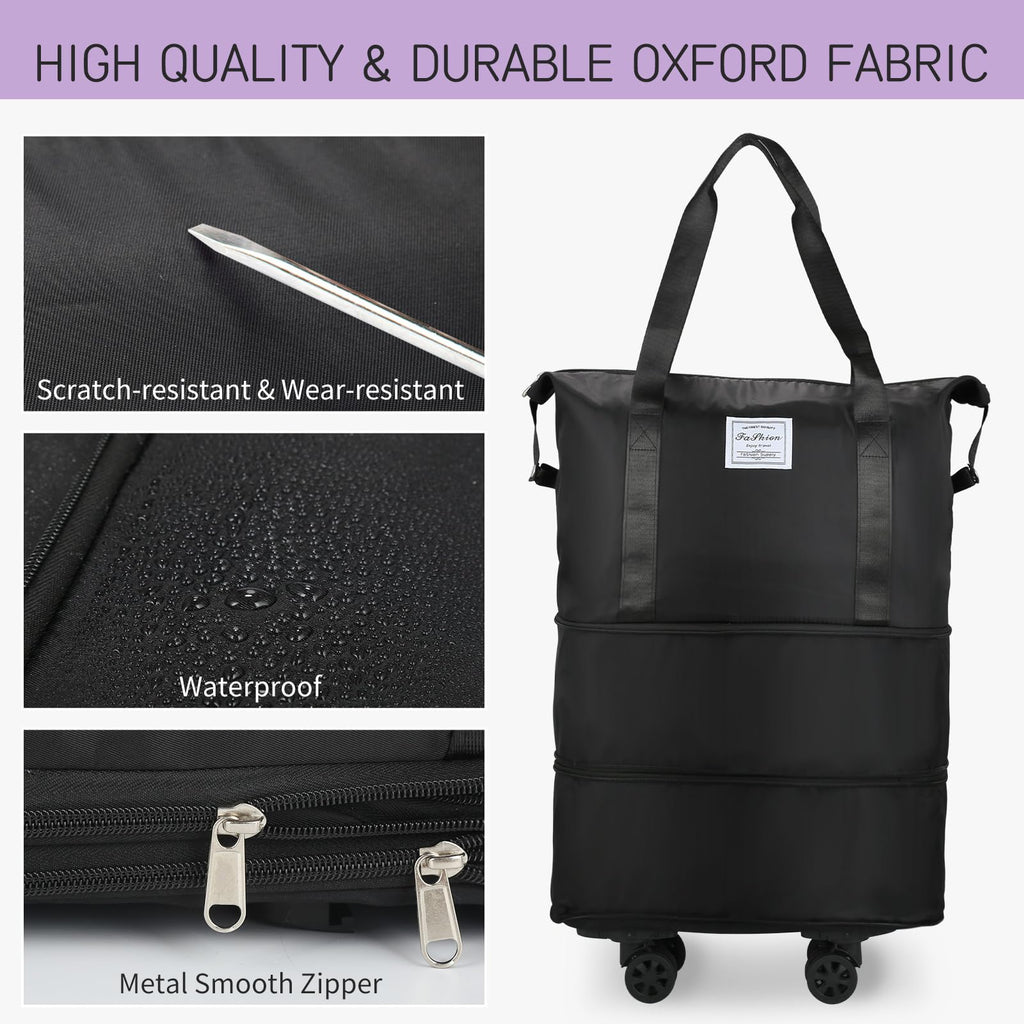 Expandable Rolling Duffle Bag with Wheels, 18L to 30L, Black X962130