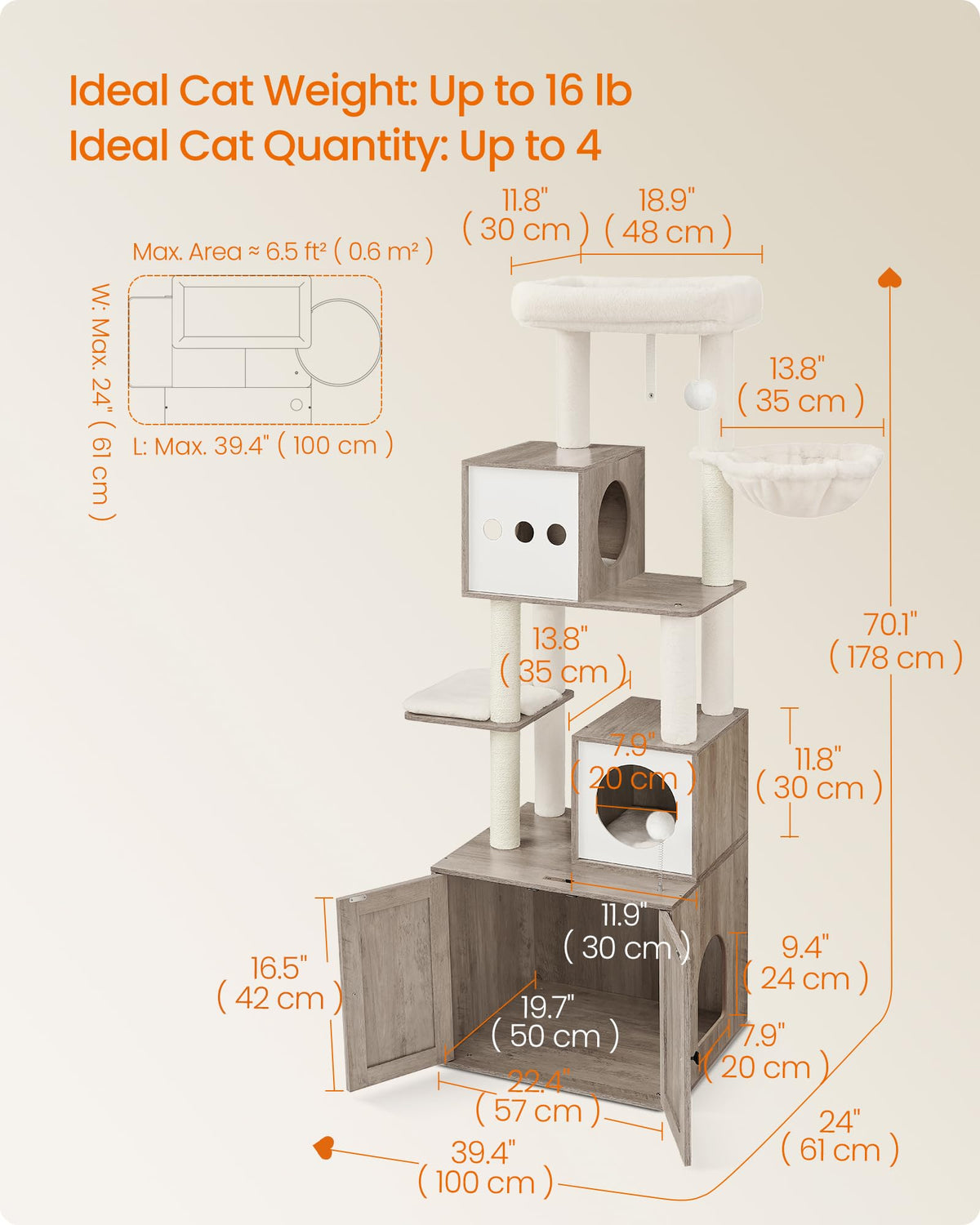 70.1-Inch Tall Cat Tree with Litter Box Enclosure P98338