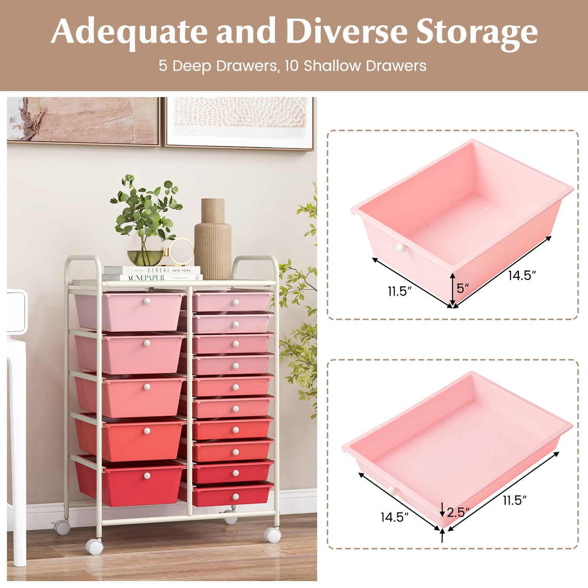 15 Drawer Multicolor Rolling Storage Cart I583742