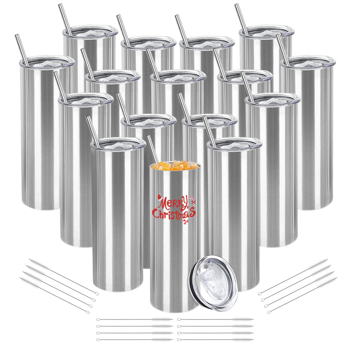 16 Pack 20oz Stainless Steel Insulated Tumblers with Lid and Straw R177248