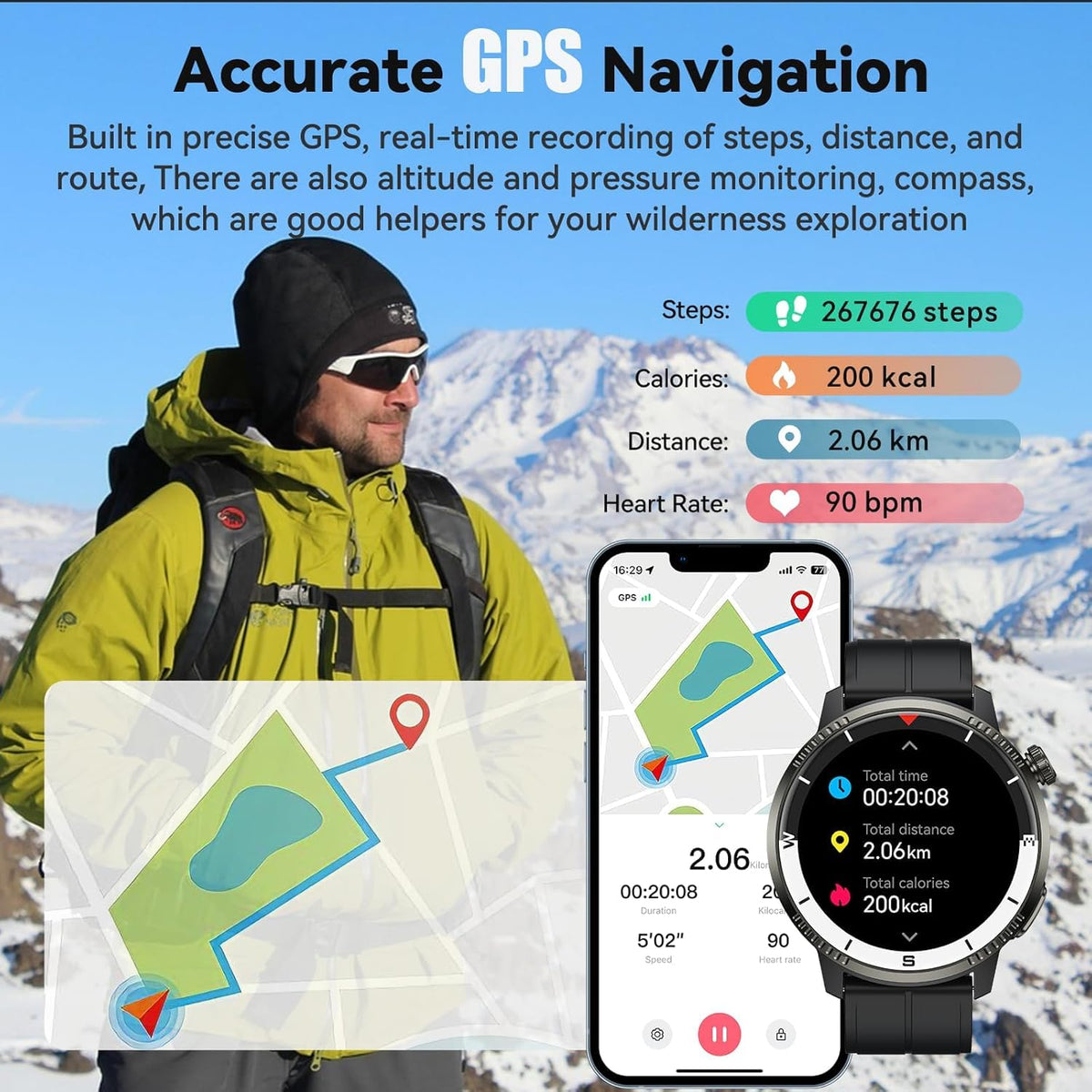 Black GPS Smartwatch with Heart Rate Monitor Q403