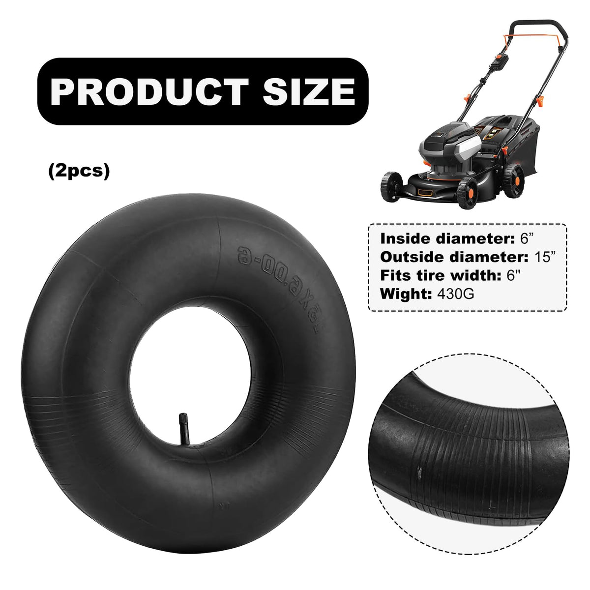 2 PCS 15×6.00-6" Inner Tubes with TR-13 Straight Valve Stem Q606