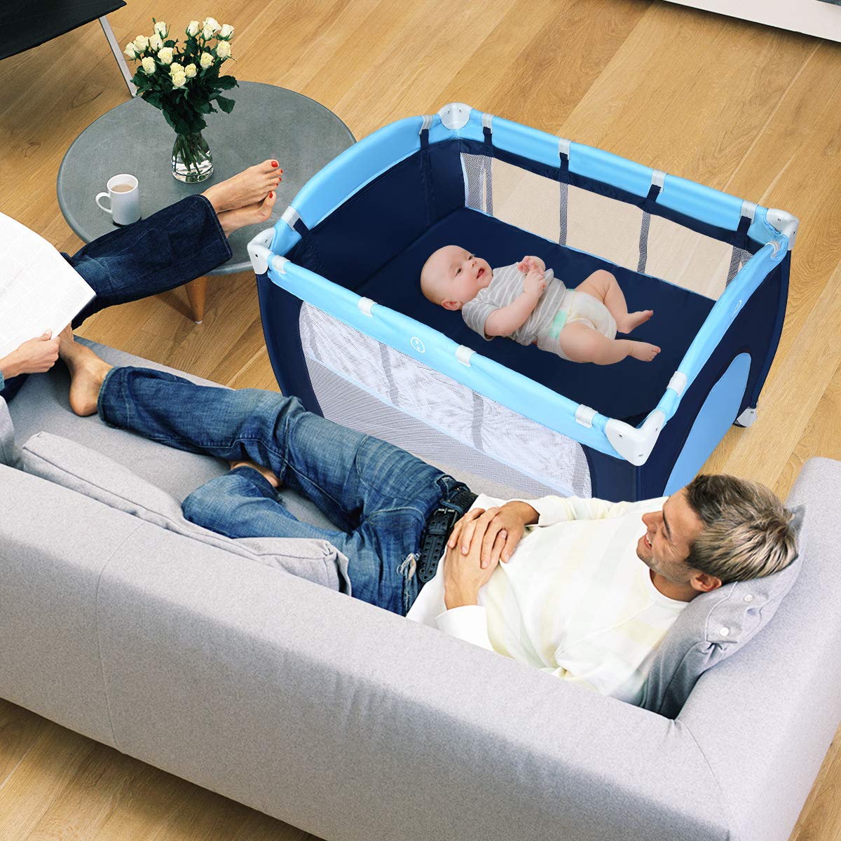 4-in-1 Portable Baby Playard with Bassinet and Changing Table P13149