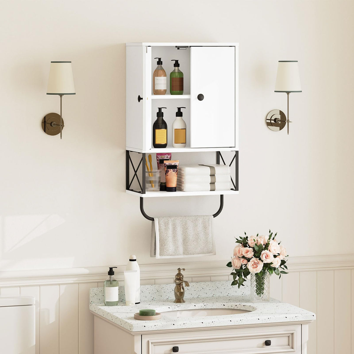 White 2 Door Wall Mounted Bathroom Cabinet with Adjustable Shelf Z39386